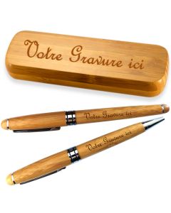 Coffret bambou personnalise deux stylos gravés