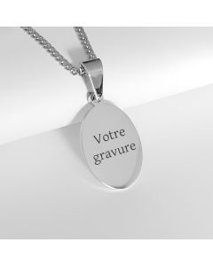 Pendentif gravé métal ovale petit