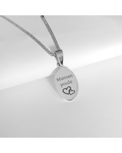 Pendentif gravé métal ovale petit