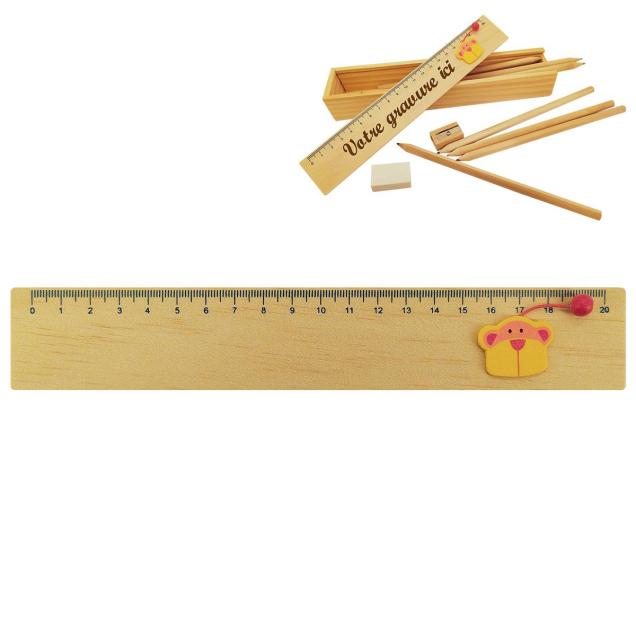 Set de dessin dans plumier en bois (beige, HO, 76g) comme objets  publicitaires Sur