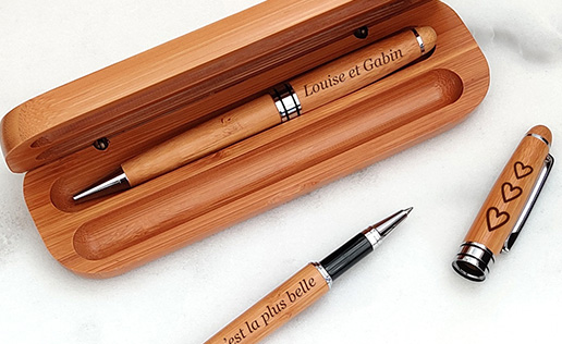 Coffret bambou personnalise deux stylos gravés