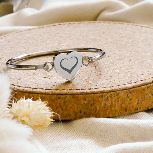 bracelet jonc coeur acier inoxydable gravé cadeau femme
