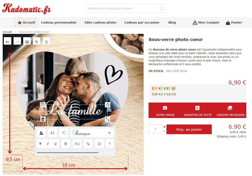 personnalisation dessous de verre coeur photo