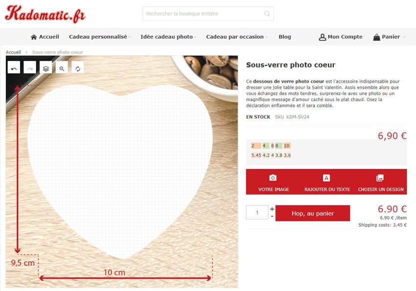 personnalisation sous-verre coeur 